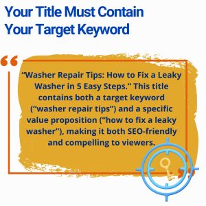 Infographic: your video title must contain your target keyword, with a washer repair title example