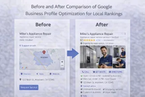 Before and after comparison of Google Business Profile optimization for local rankings