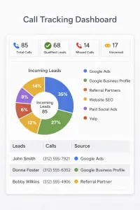 Call tracking dashboard showing source of incoming appliance repair leads