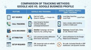 Chart comparing Google Ads tracking versus Google Business Profile tracking