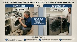 Chart comparing repair vs replace costs for major home appliances