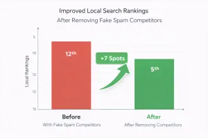 Chart showing improved local search rankings after removing fake spam competitors