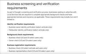 Checklist of required verification documents including business license and liability insurance.
