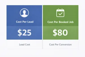 Comparison chart showing cost per lead versus cost per booked job