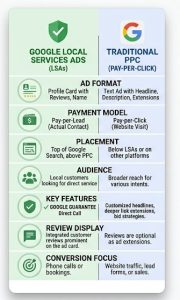 Comparison chart showing differences between local service ads and traditional ppc
