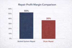 Comparison chart showing profit margin of sealed system repair versus dryer repair