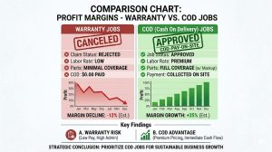 Comparison chart showing profit margins of warranty versus COD jobs