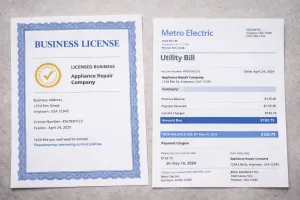 Correctly formatted business license and utility bill documentation for Google appeal