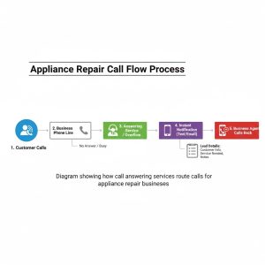 Diagram showing how call answering services route calls for appliance repair businesses