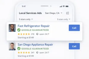 Example of Google Verified badge on Local Services Ads for appliance repair