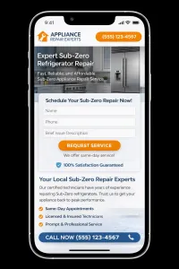 Example of a brand-specific appliance repair landing page on mobile