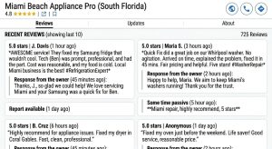Google Business Profile showing recent appliance repair reviews
