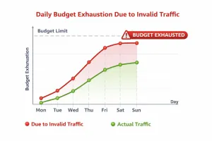 Graph showing daily budget running out early due to invalid traffic spikes.