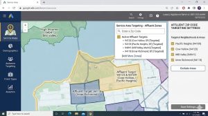 Map highlighting specific affluent ZIP codes for targeted appliance repair service areas.
