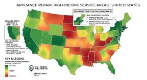 Map showing high income service areas for appliance repair businesses