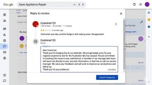 Professional response to a negative appliance repair customer review online
