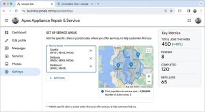 Setting up service areas in Google Business Profile settings
