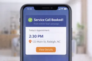 Smartphone displaying a booked service call notification from a properly optimized campaign.