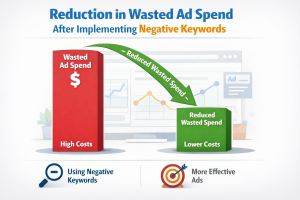 Chart showing reduction in wasted ad spend after implementing negative keywords