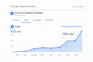 Google Business Profile performance metrics chart showing customer call volume.