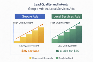 Chart showing the difference in lead quality and intent between Google Ads and Local Services Ads.