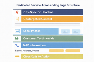 Visual diagram explaining the structure of a dedicated service area landing page.