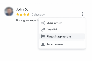 Close-up of the Flag as inappropriate option in the Google Maps review interface