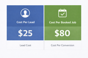 Comparison chart showing cost per lead versus cost per booked job