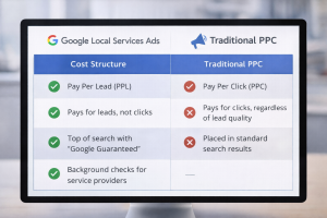 Comparison chart showing the difference between Google Local Services Ads and traditional PPC.