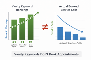 Comparison chart showing the difference between vanity keyword rankings and actual booked service calls.