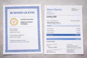 Correctly formatted business license and utility bill documentation for Google appeal