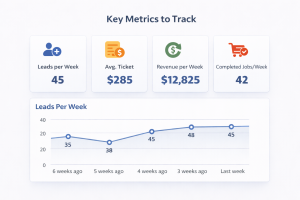 Dashboard or chart showing key metrics to track (leads per week, average ticket, etc.)