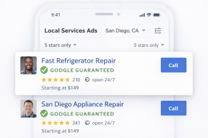 Example of Google Guaranteed badge on Local Services Ads for appliance repair