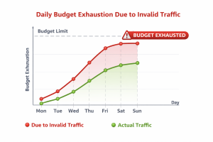 Graph showing daily budget running out early due to invalid traffic spikes.
