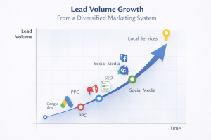 Graph showing lead volume growth from a diversified marketing system