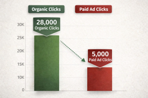 Graph showing the difference between organic clicks and paid ad clicks.