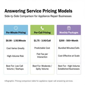 Pricing comparison table for appliance repair call answering services
