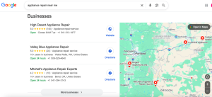 Screenshot of Google search bar displaying real-time hyper-local autocomplete predictions.