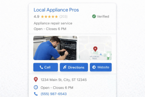 Screenshot displaying a verified Google Business Profile for an appliance repair company.
